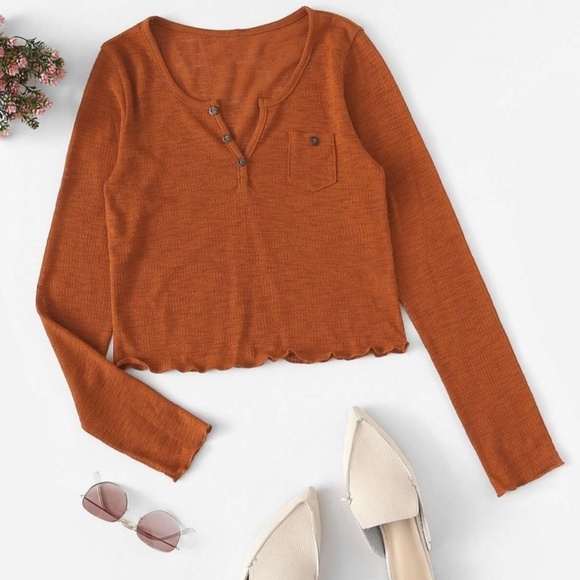 Crop Top  Long Sleeves Orange Tee - S - Picture 1 of 12